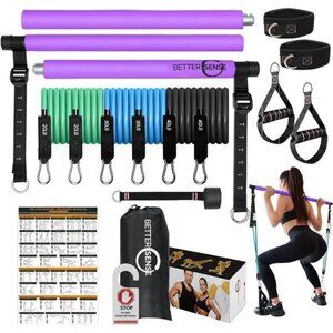 Upgraded Pilates Bar Kit – 39” Adjustable Exercise Equipment for Men, Women